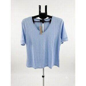 SYELLOWAFTER Women's Blue V-Neck T-Shirt Size L Short Sleeve Casual Soft Tee